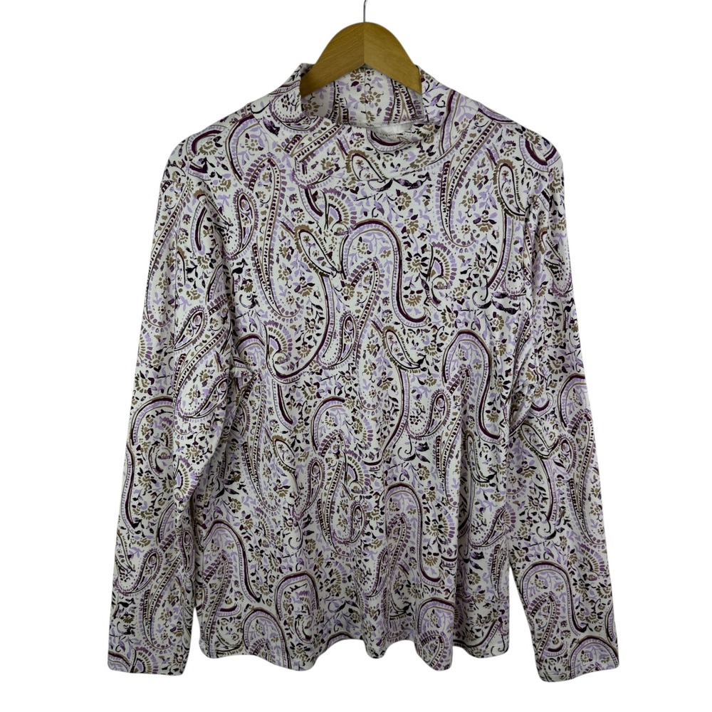 Croft & Barrow Purple Paisley Classic Mockneck Tee Size XXL Soft Stretch Comfy